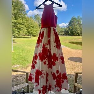Charming Red and White Floral Formal Dress
